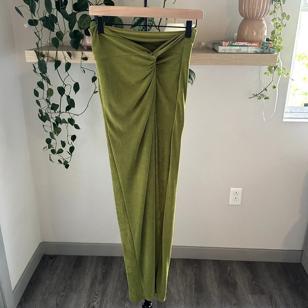Shein Green High Slit Knot Front Maxi Skirt Size M Sexy Resort